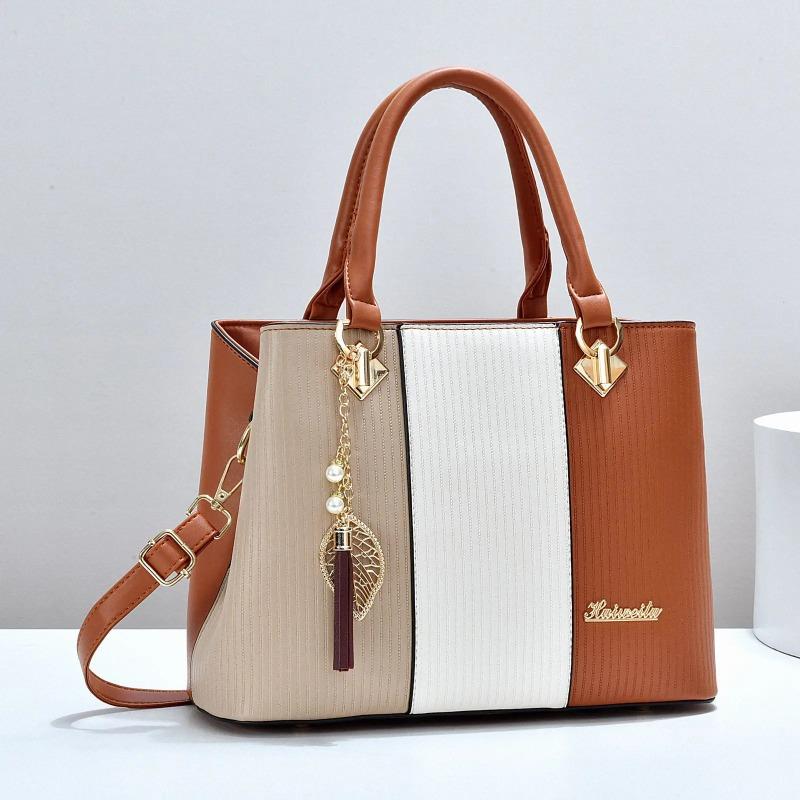 Women's Bags Fashi Trend Design Stripe Hit Color Handbag Shoulder Bag Messenger Bag Korean Style Bag