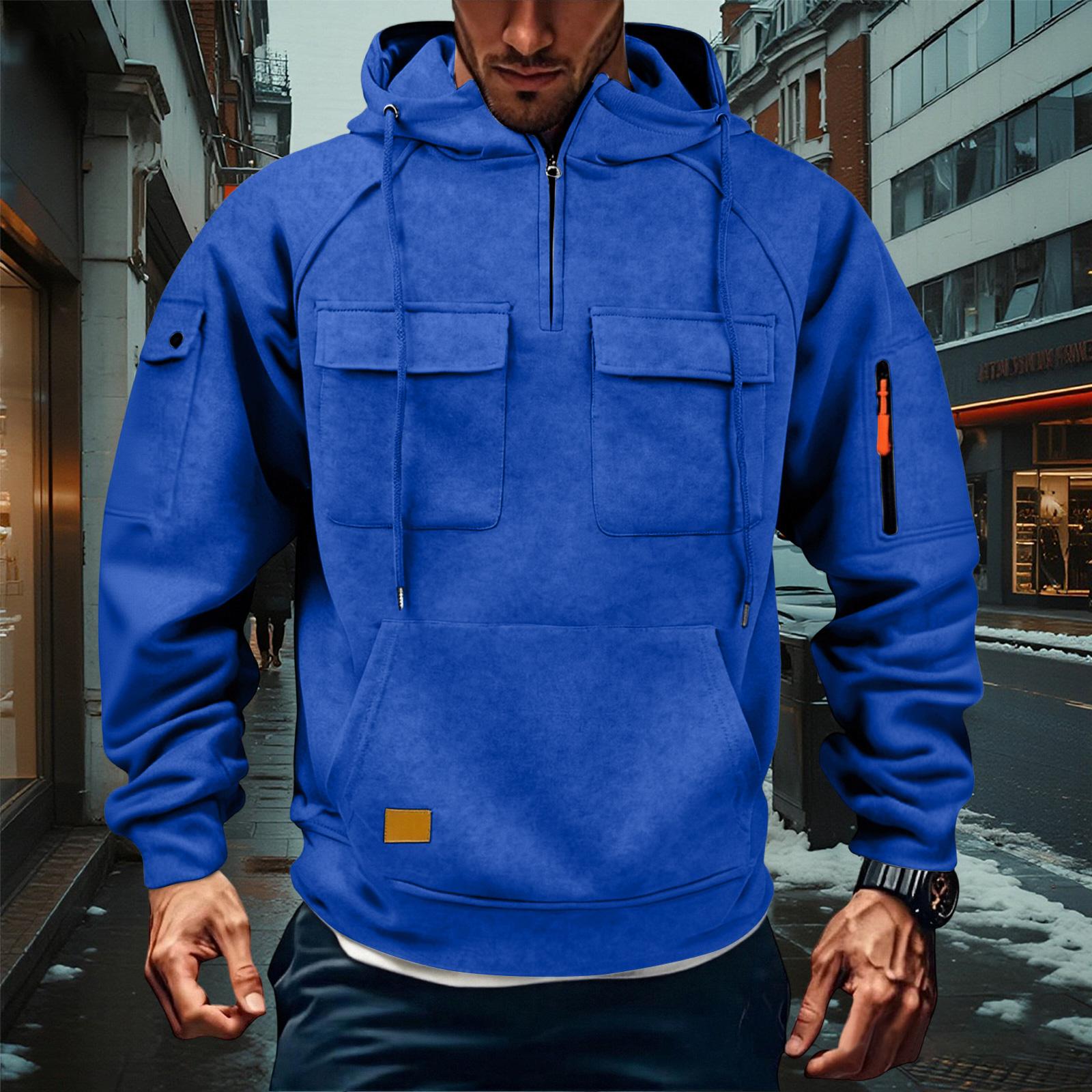 

Мужская толстовка карго на молнии 1/4 | Со шнурком, много карманов, однотонная для улицы и повседневной носки XXXXXL