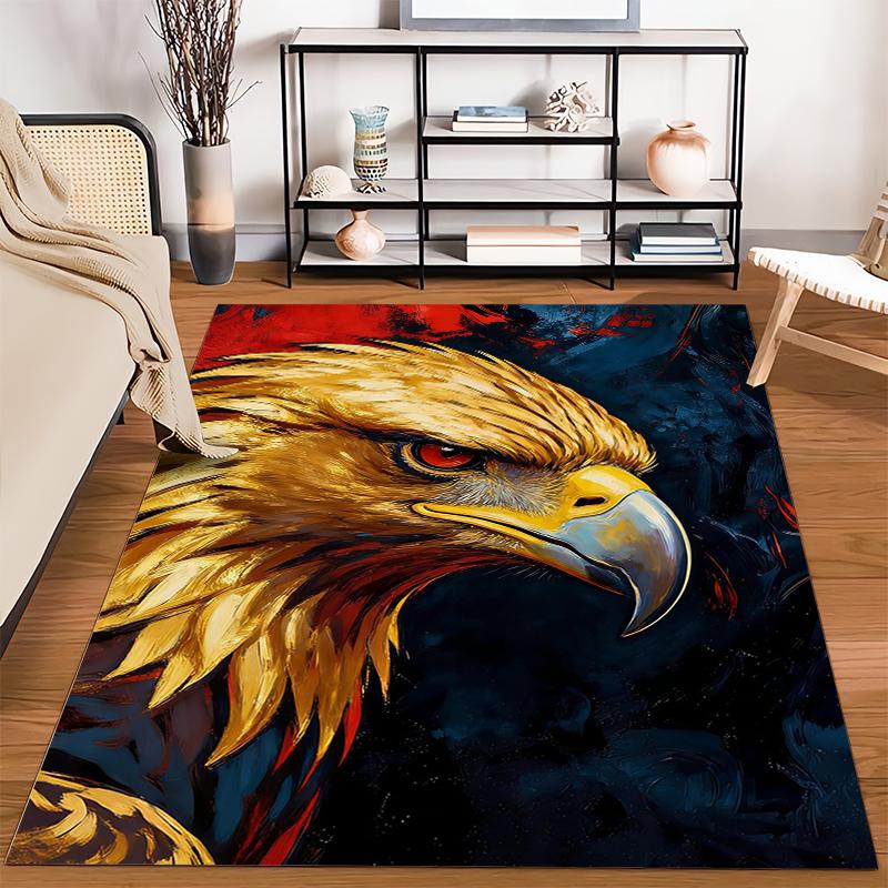 Golden Eagle Head Design Carpet with Bold Red and Black Background Suitable for use as an anti-slip for living room bedroom sofas