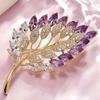 1pc Women's Elegant Romantic Brooch Purple Leaf Flower Design Alloy Crystal Plant Brooch Party Birthday Jewelry Accessory