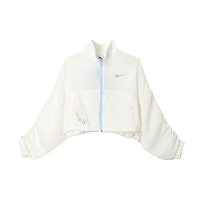 Sportbekleidung Logo-Print Stehkragen Webjacke Damenjacke Weiß DX6151-133