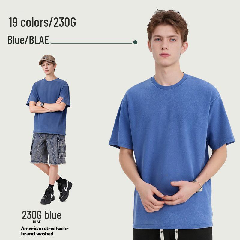 230g Tie-Dye Gewaschenes & Distressed Europäisches Rundhals-T-Shirt mit überschnittenen Schultern