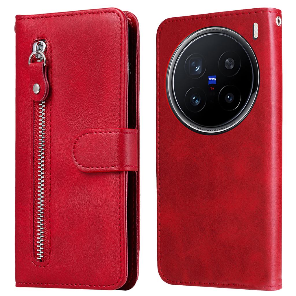 For Vivo X200 Pro 5G Case Zipper Wallet Calf Texture PU Leather Phone Cover