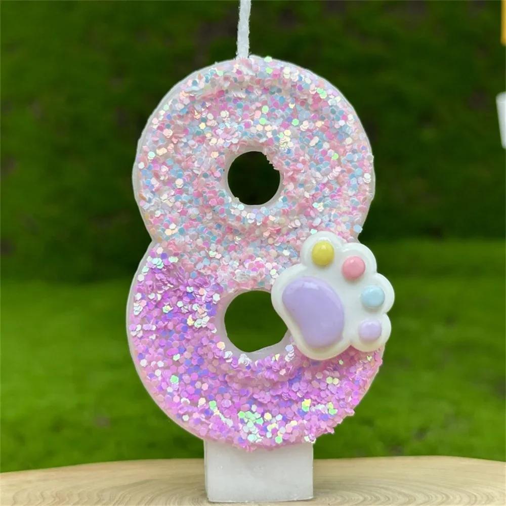 Birthday Number Candles Cake Decorating Glitter Pink Claw Theme Number Candles Cake Topper Birthday Party Cake Decoration Gift
