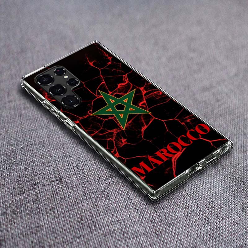 Morocco Flag Soccer Clear Phone Case for Samsung Galaxy S24 S23 S21 Plus S20 FE S22 S26 Ultra S25 Edge TPU Capa Cases Cover Shel