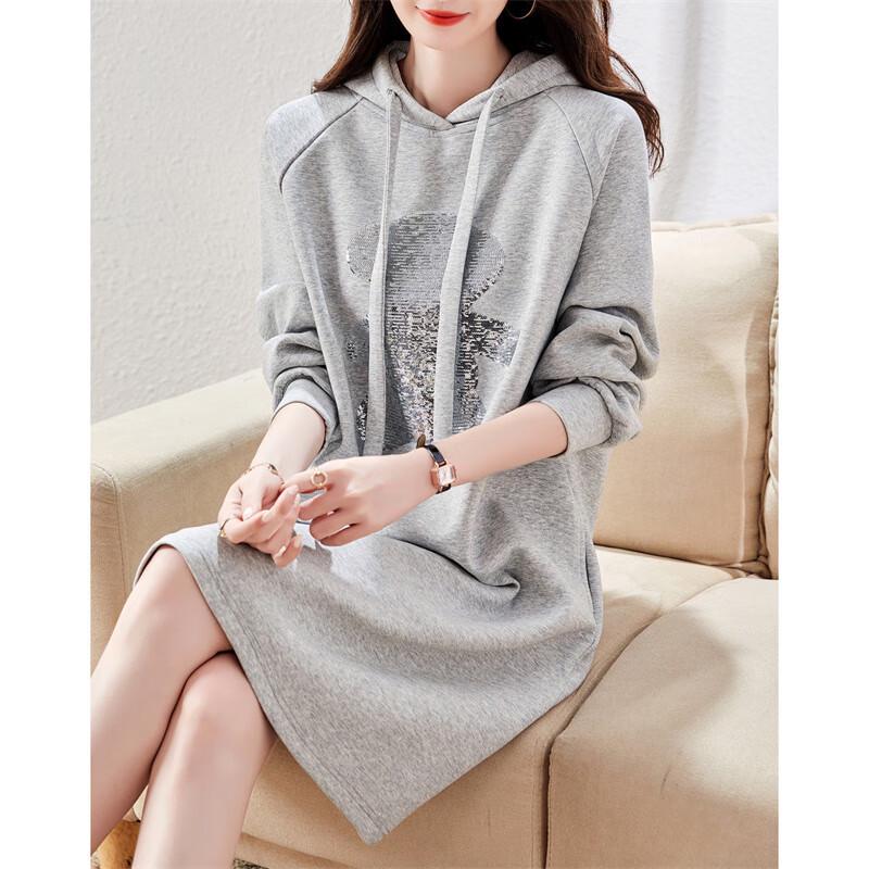 

Women s Winter Embroidered Sequin Hooded H-Line Dress L