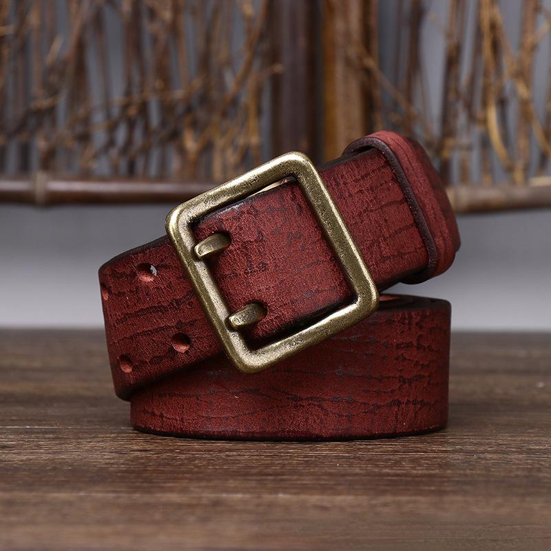 Cureaua Bărbați în stil coreean, retro, învechit, la modă, unică, cu ac dublu, din alamă, cu cataramă, din piele naturală, din piele de vacă pură.