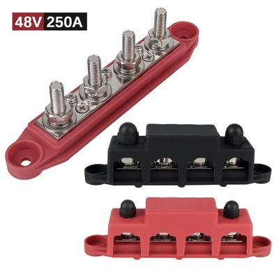 48V 250A Boat Busbar 4 Ways Power Distribution Block DC Bus Bar Electro Junction Truck RV Caravan Car Accessories M8 M10 Stud