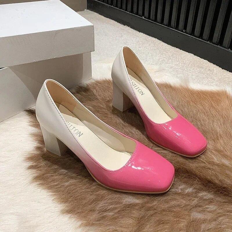 Women High Heels Chunky Shoes Sexy Ankle Dress Shoes 2024 Winter New Designer Brand Shoes Square Toe Party Pumps Femme Zapatos