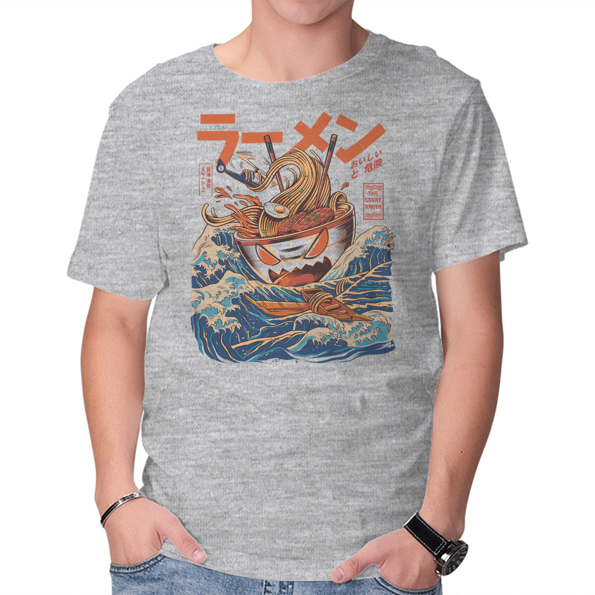 Unisex Crew Neck T-Shirt Great Ramen off Kanagawa Graphic Short Sleeve Casual Tee XS