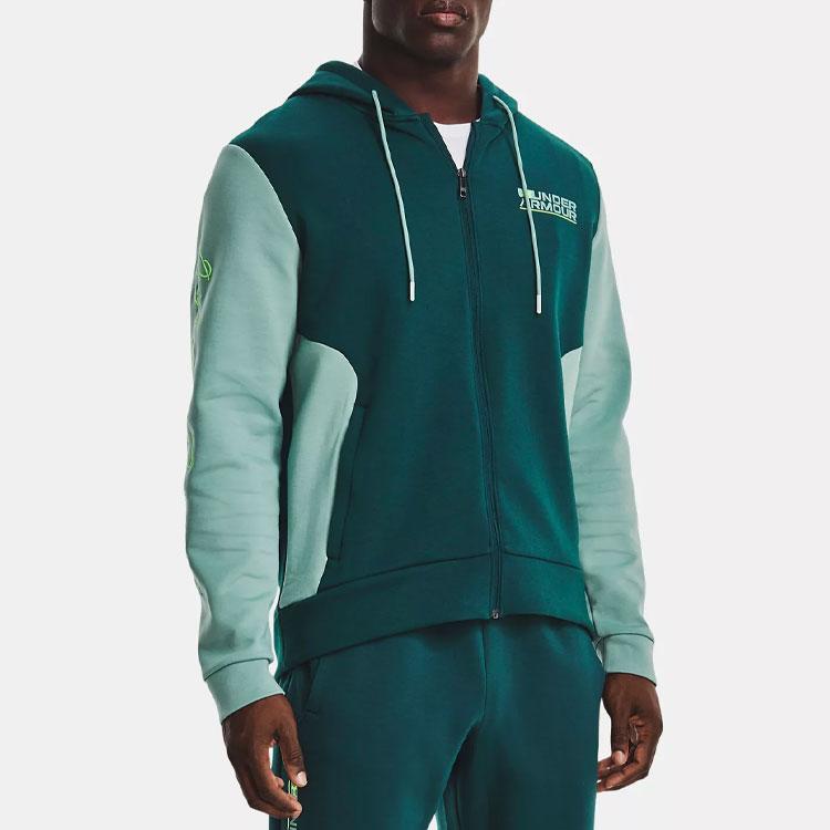Under Armour Summit Color Block Letter Print Casual Sports Full Zip Hoodie Men hoodies Wax-Green 1370422-366