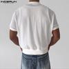 INCERUN Men Zip-up Short Sleeve Hollow See Through Casual Shirts Tops