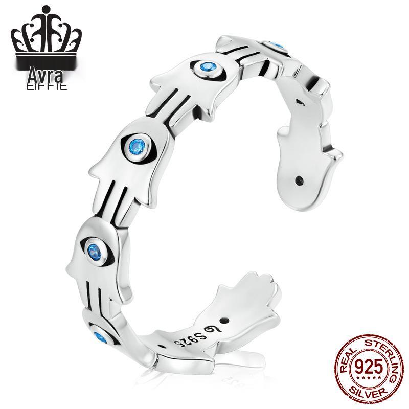 

Avle Оригинальное серебро 925 пробы Рука Фатимы Синий циркон Открытое кольцо BSR237 Adjustable Open