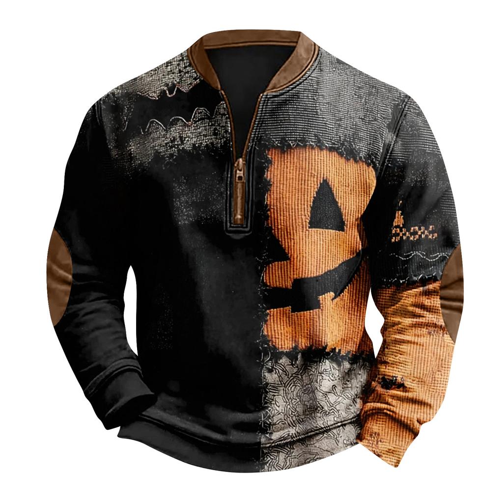 Men's Casual Fashion Christmas Printed Hoodless Sweatshirt Wide Men's Loose Button Stand Collar Hooded Sweatshirt