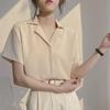 2023 Damen Retro Koreanischer College-Stil Kurzarm Hemd mit Anzugkragen