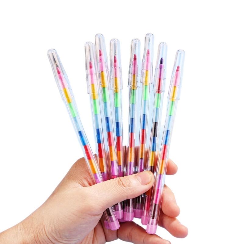 12Pcs Building Blocks Pen Crayon Building Blocks Crayon Oil Painting Drawing