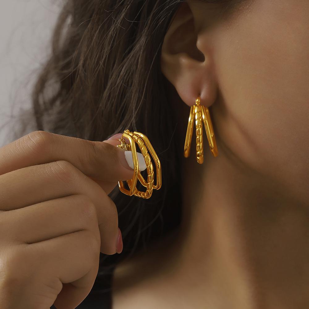 Irregular Multi-Layer Linear Earrings: Trendy Gold-Plated Titanium Steel Jewelry