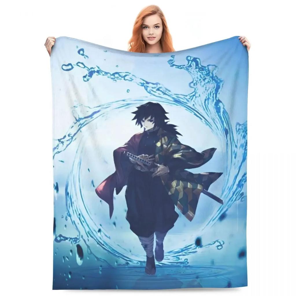 Water Hashira Giyu Tomioka Blankets Coral Fleece Plush Anime Demon Slayer Super Soft Throw Blanket for Car Sofa Couch Bedspread