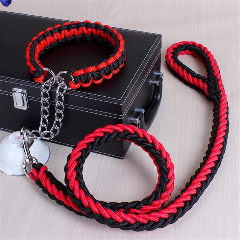 1.2M 17 Colors Length Double Strand Rope Large Dog Leashes Metal P Chain Buckle National Color Pet Traction Rope Collar Set A 14