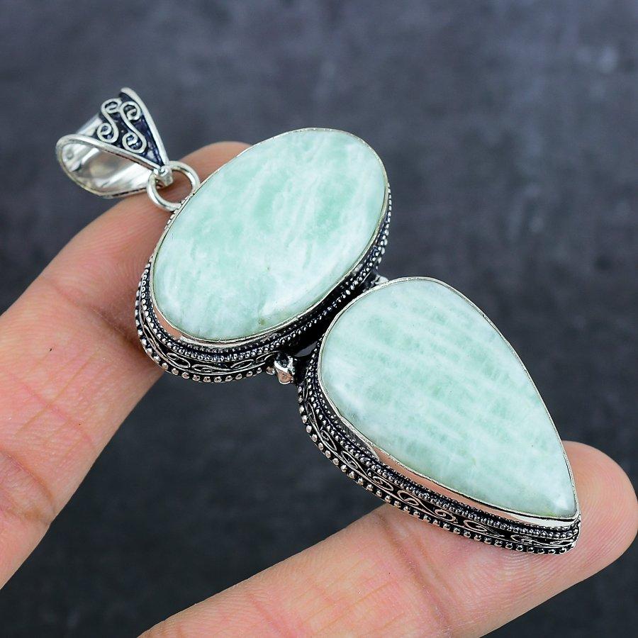 Amazonite Gemstone Handmade 925 Sterling Silver Jewelry Pendant 3.03" r6Z92