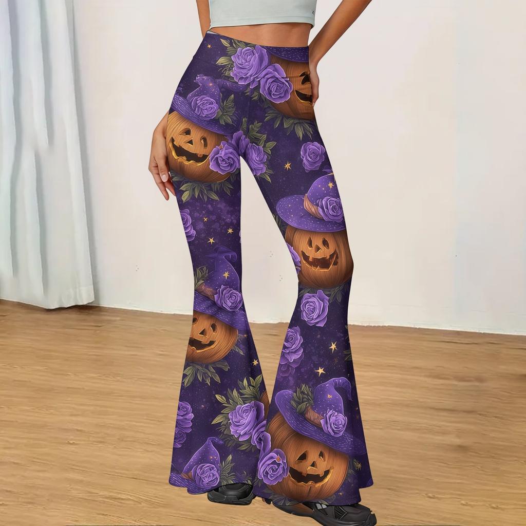 Women's Casual Halloween Print Flared Yoga Pants High Waist Stretchy Comfortable Fit Lightweight Fabric for Everyday Wear
