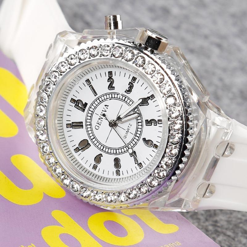 Luminous luminous personalized rhinestone led fashion male and female students couple jelly quartz watch