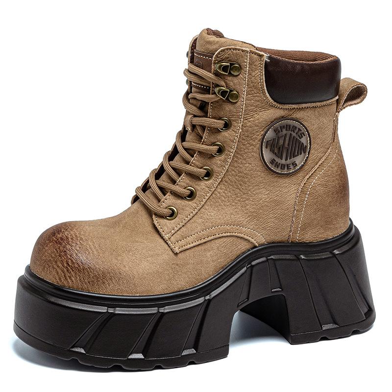 

Ботинки Мартина с внутренней высотой, женская обувь, осень и зима, новые кожаные ботинки-трубы, обувь 10 см, платформа, повседневная обувь, короткие ботинки, тренд 39 хаки