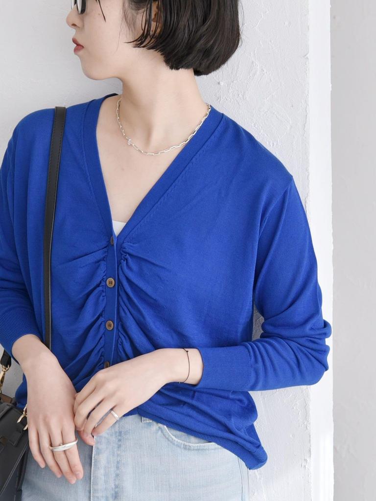 Caranciel Gathered Knit Hand One Size Women's Silk-Blend Cardigan, Washable, Blue, 616200002,