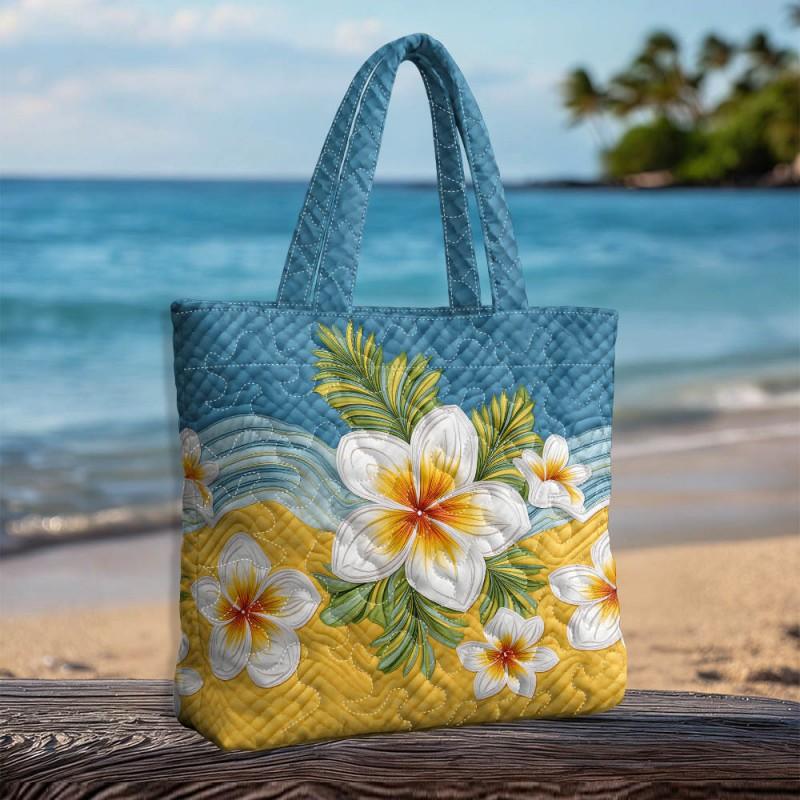 Floral Print Quilted Tote Bag - Shoulder Hand Carry Medium Size Street Style
