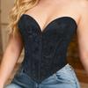 Vintage Print Strapless Boned Corset Tight Waist Shaping Body Shaper