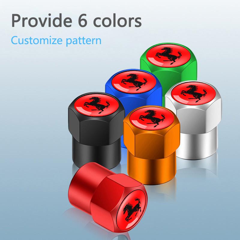 For Ferrari SJ F430 Stradale Roma 488 Portofino F8 Roma Spider SF90 4Pcs Aluminum Alloy Car Wheel Tire Valve Stem Caps Accessory TG7