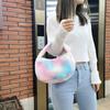Rainbow Shoulder Bag Simple Fashion Furry Bag Large Capacity Fluffy Tote Bags Colorful Top-handle Bag for Autumn Winter