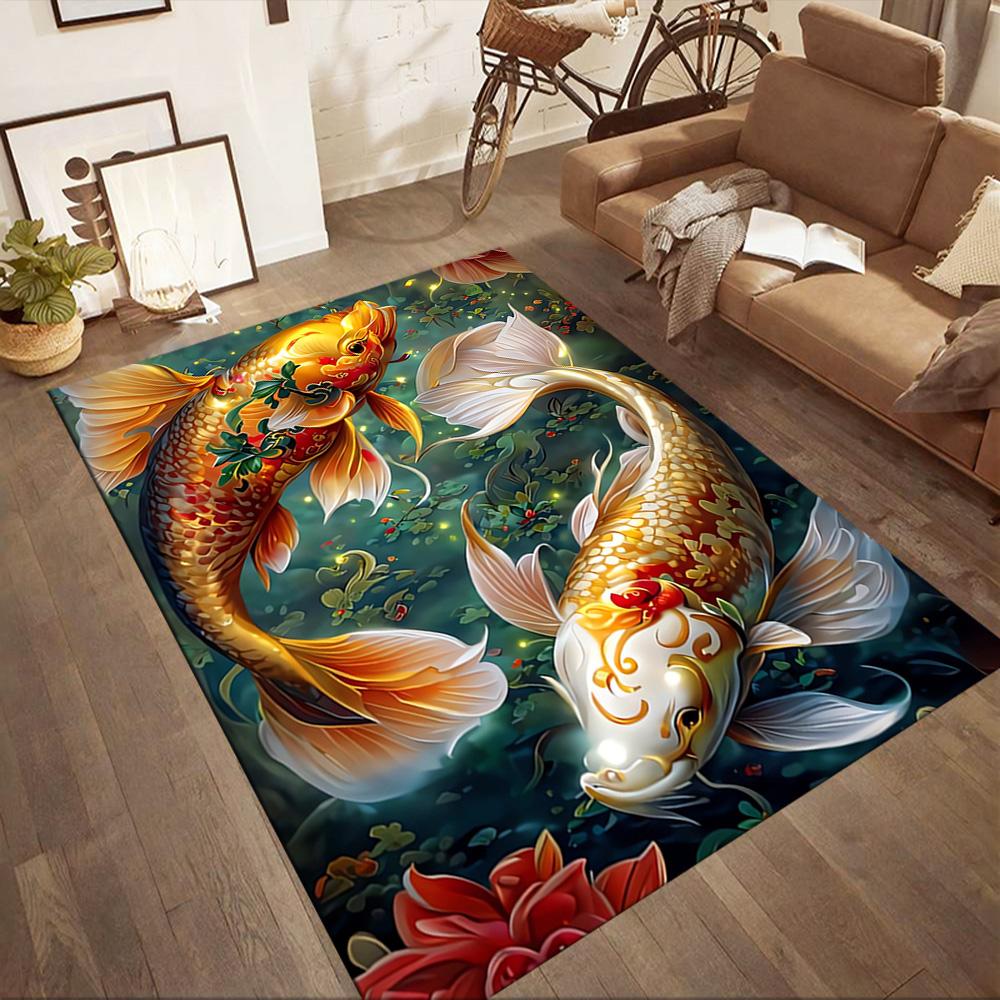 Koi Fish Swimming In Water Floor Mats for Living Room, Bedroom and Room Decoration Are Suitable for Gifts.