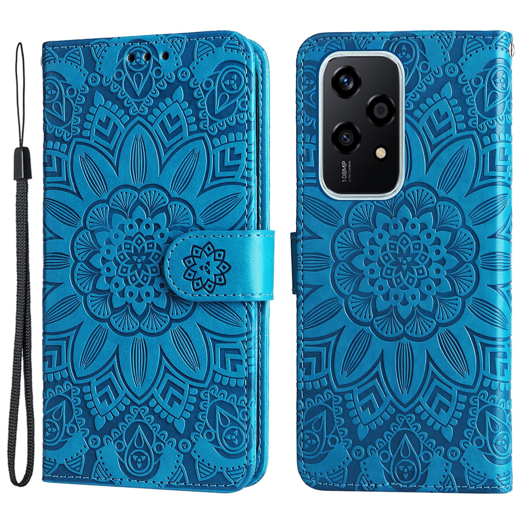

For Honor 200 Lite Case Imprinted Sunflower Magnetic Phone Stand Cover Blue