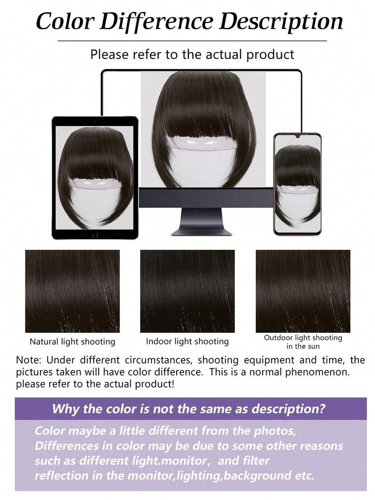 Synthetic Bangs Hairpin 10-inch Slim Fringe With Sideburns For Women's Daily Bangs