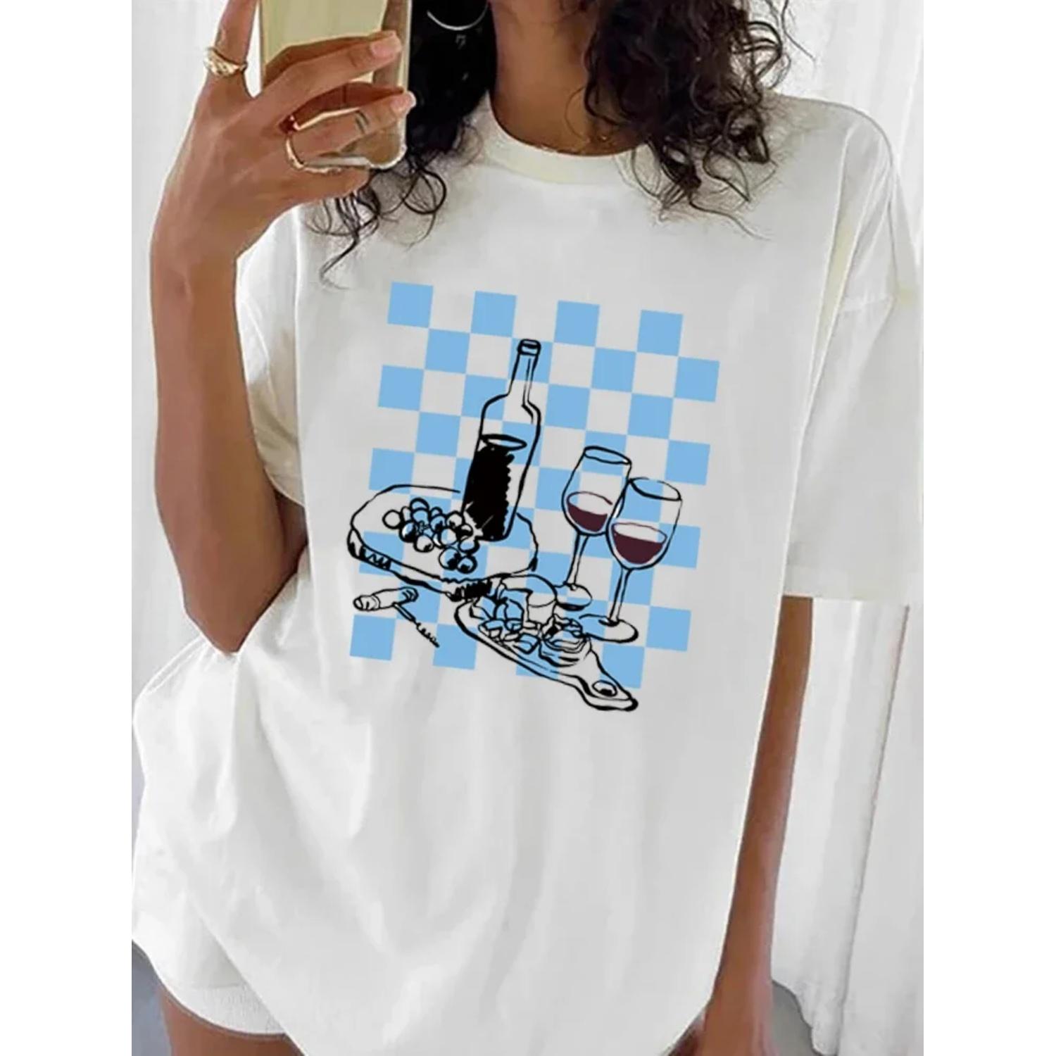 

Cute Aesthetic La Dolce Vita T Shirt Retro Wine Cheese Italian Food T Shirt Short Sleeve Cotton Graphic Tees Women Fashion Tops XXXXXL білий