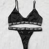 Elegantes Sexy Baby-Buchstaben-Print BH- und Höschen-Dessous-Set mit zarten Spitzenverzierungen