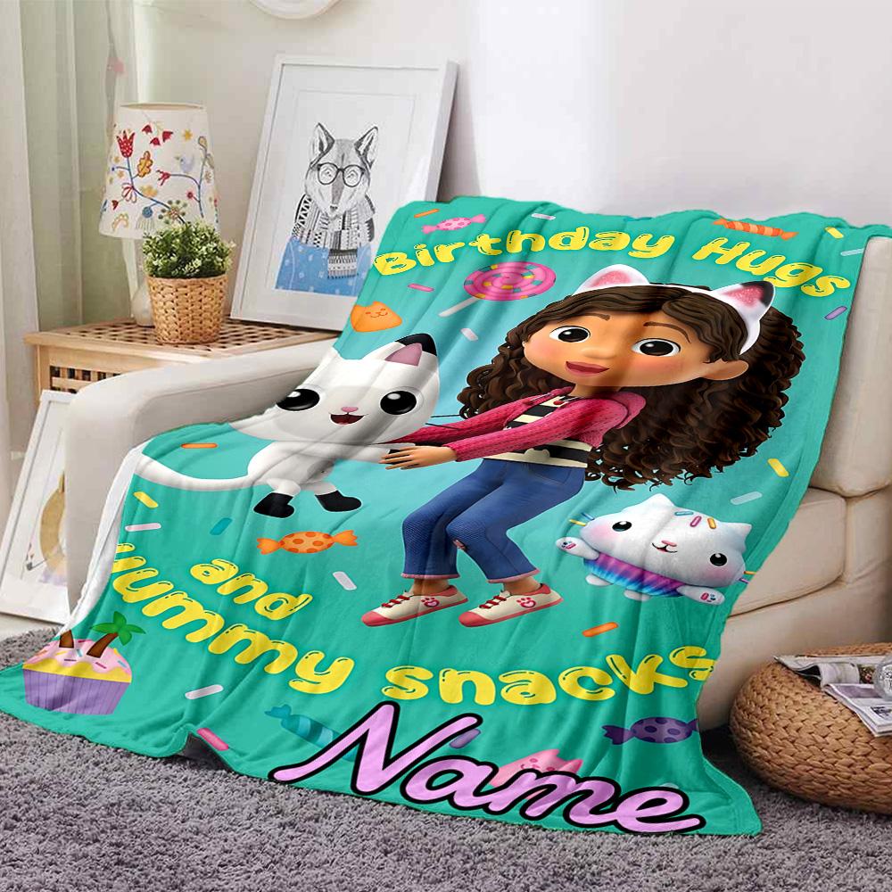 Custom Name Dollhouse Adventure Friends Flannel Blanket for Super Soft Cute Comfort Blanket for Travel Bedding Couch Sofa Blanket