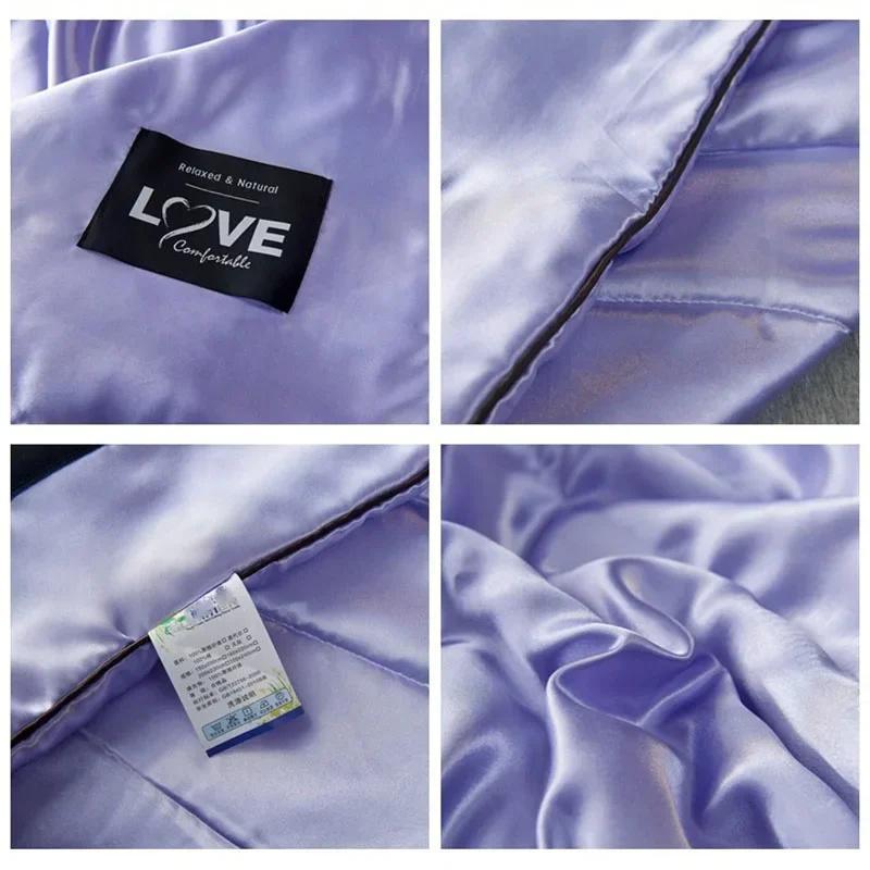 Luxury Emulation Silky Quilted Quilt Queen High End Spring Summer Satin Quilts Mechanical Wash Soft Comfortable Thin Comforter