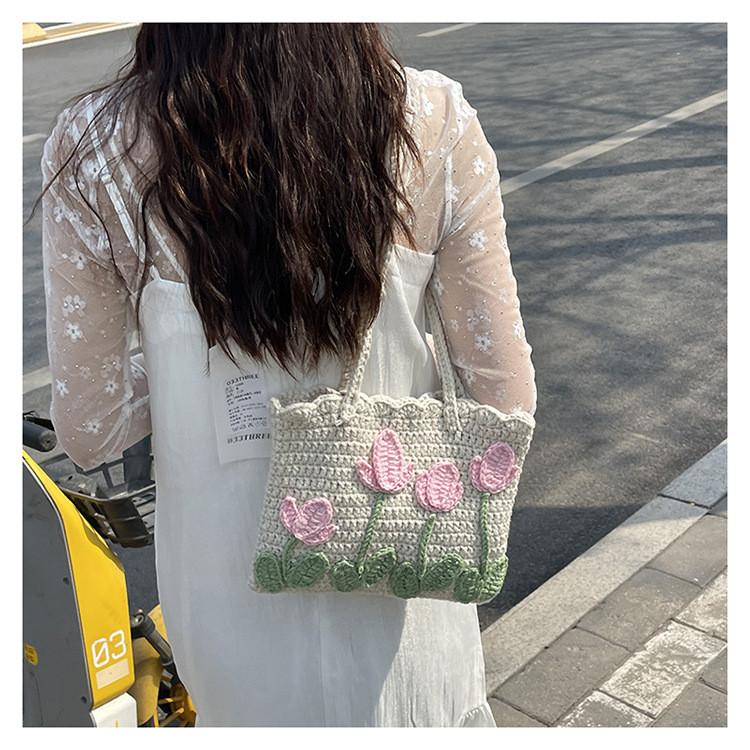 No Brand Handmade Knitted Tote Bag With Woven Pattern For Casual Daily Use