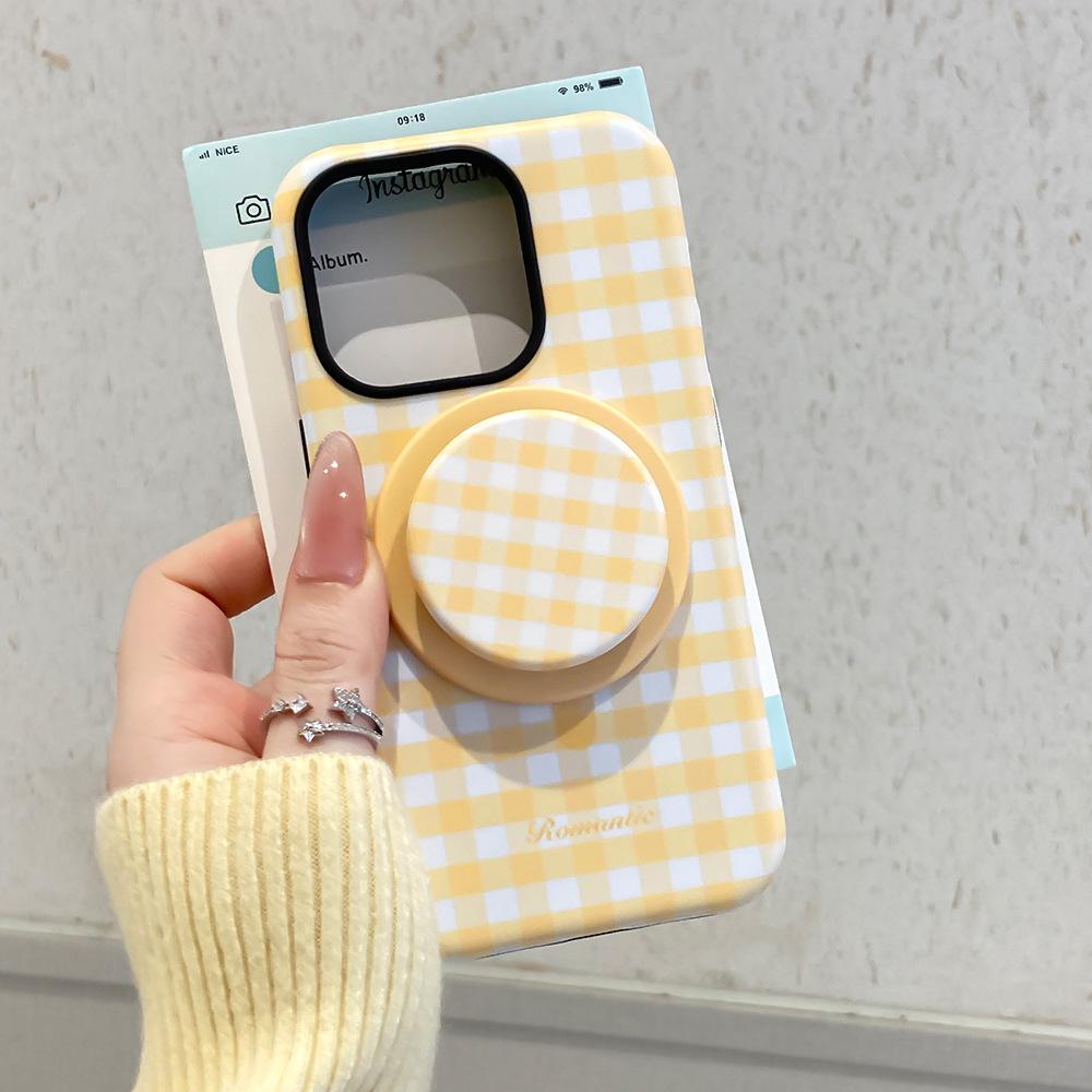 Korean plaid magnetic suction 2-in-1 suitable for Apple 16Promax mobile phone case 17 bracket 15 protective case 13/11