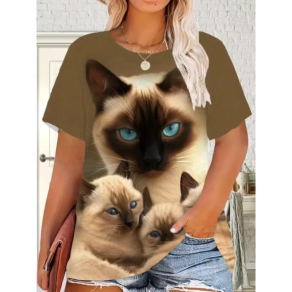 Daily Breathable Animal Print Top Women's Versatile Short-sleeved Fashion Loose T-shirt Comfortable T-Shirts Women’s