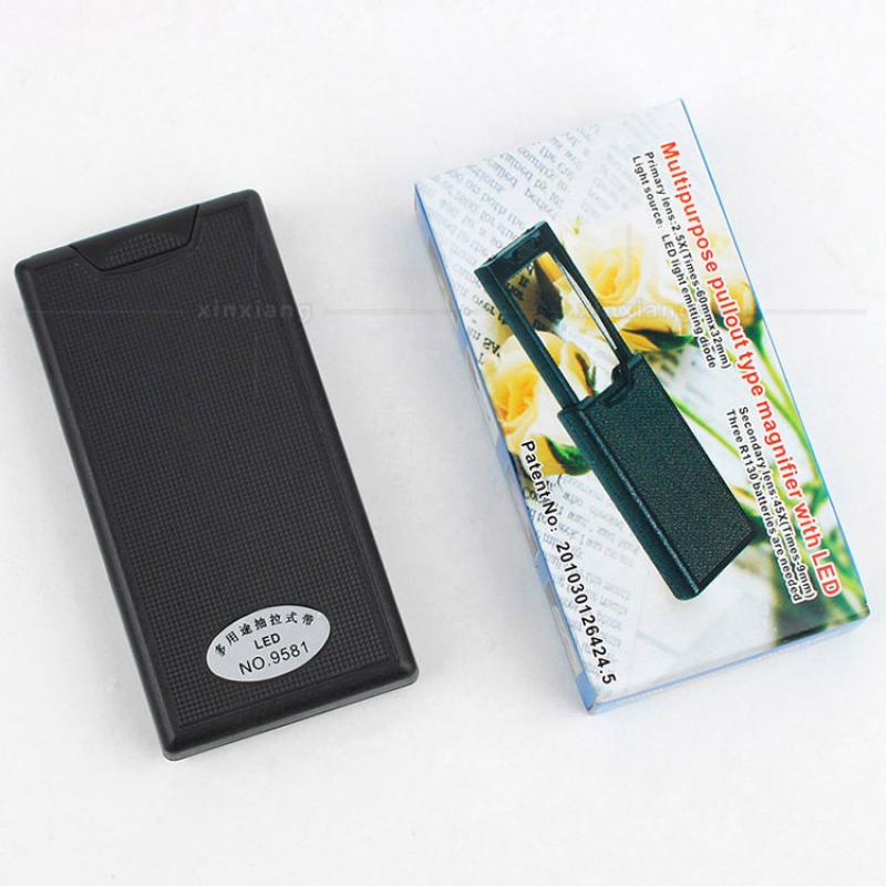 2.5X 45X Led Lamp Lighting Pull-Out Reading Reading Book Appraisal Antique Jewelry Handheld Reading Book Magnifying Glass