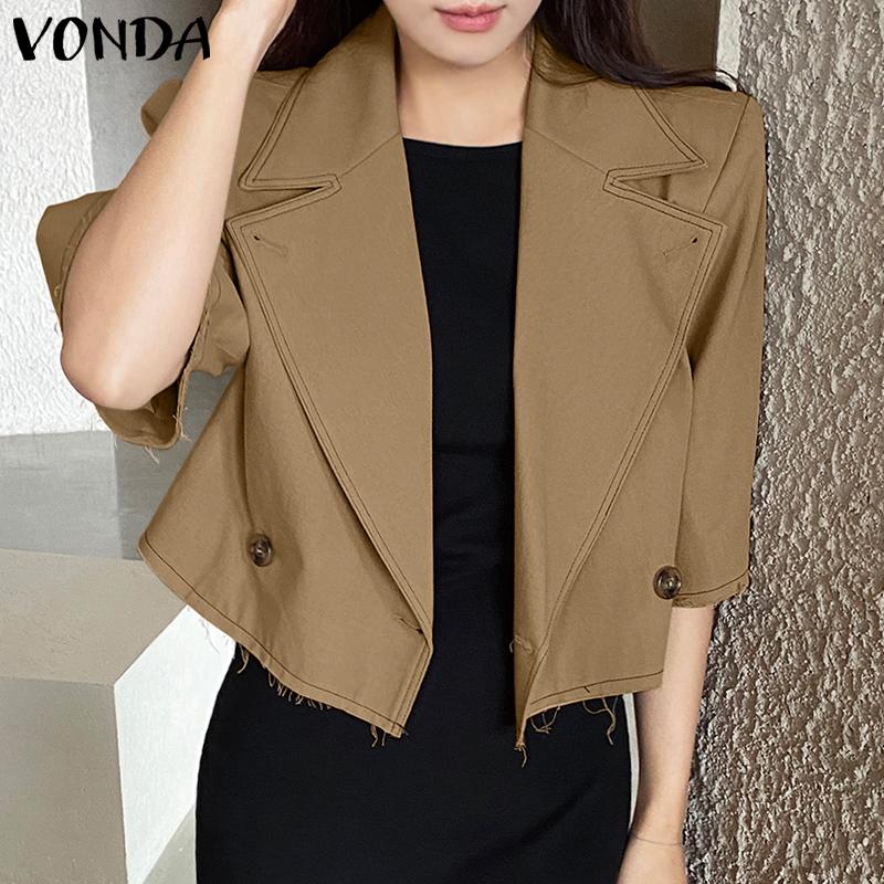 

VONDA женский однотонный костюм с лацканами 3/4 и короткими рукавами и пуговицами