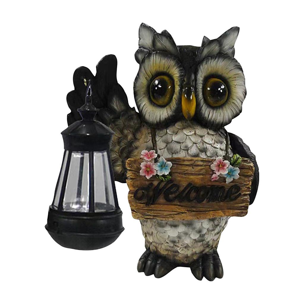 Outdoor Owl With Solar LED, Patio Art Gifts, Whimsical Figurines Large Sculptures Illuminate Outdoor Decorative Lawns, Porches