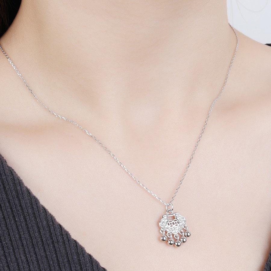 Peace Bell Longevity Lock Necklace: Elegant Chinese-Style Copper Coin Collarbones Chain for Women