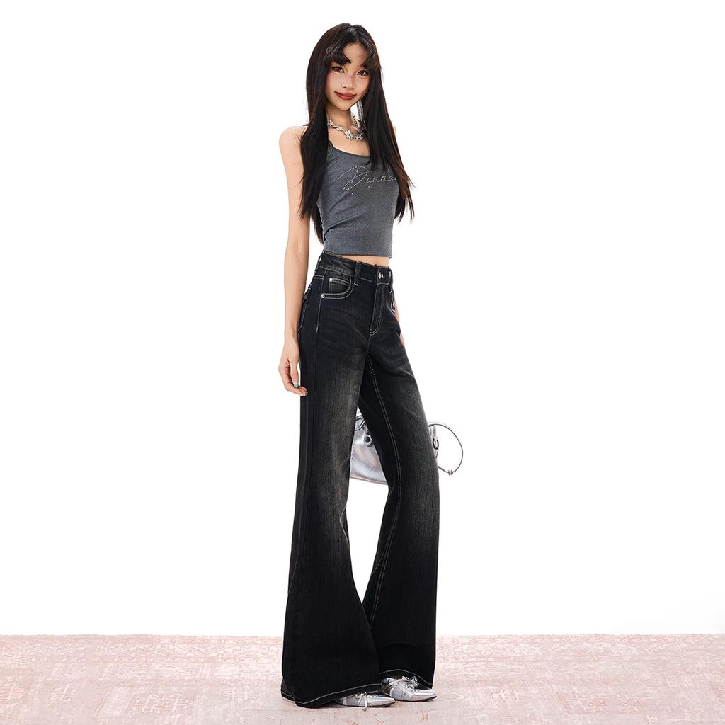 American retro spring and summer new micro-pull slim-fitting mopping the floor lazy washed old thin trousers