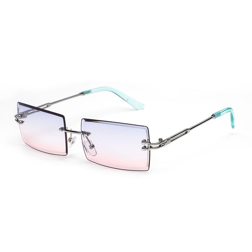 Retro Fashion Sunglasses Frameless Rectangle Gradient UV400 Women Summer Travel Metal Rimless