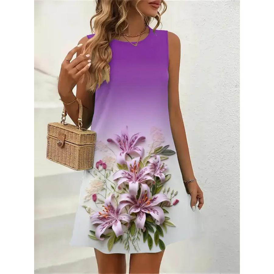 Sleeveless Dress Women O Neck 3d Print Midi Dresses Comfortable Plus Size 8XL Beach Clothing
