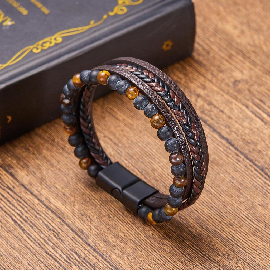 Vintage Turquoise Crystal Floral Triple-Layer Leather Bracelet